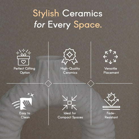 White Ring Textured Ceramic Vase - The Earth Store - Planter